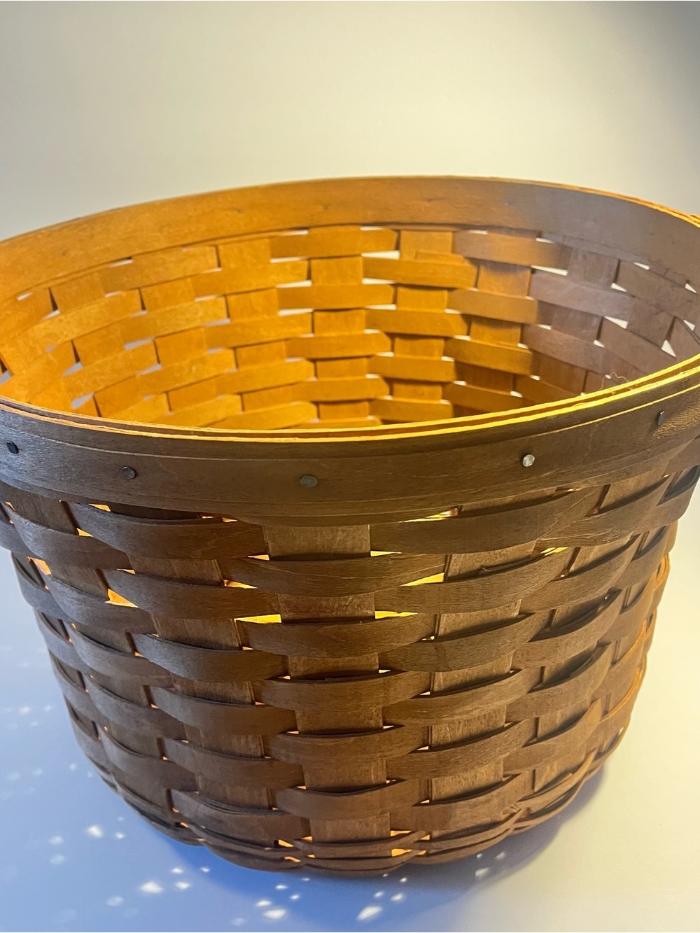 Vintage 1987 Longaberger Large Fruit Apple Basket Signed Swing Handle Maple